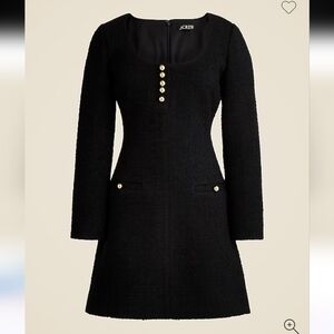 New w tags J CREW Sophia Scoopneck Dress Black Tweed Silver Buttons Pockets 10